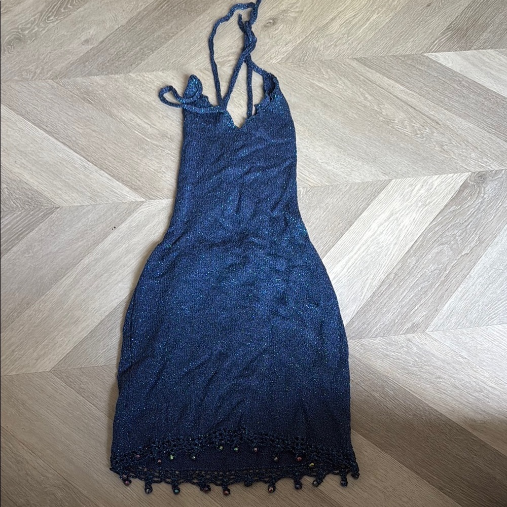 Blue Halter Backless Sundress for Cocktail
